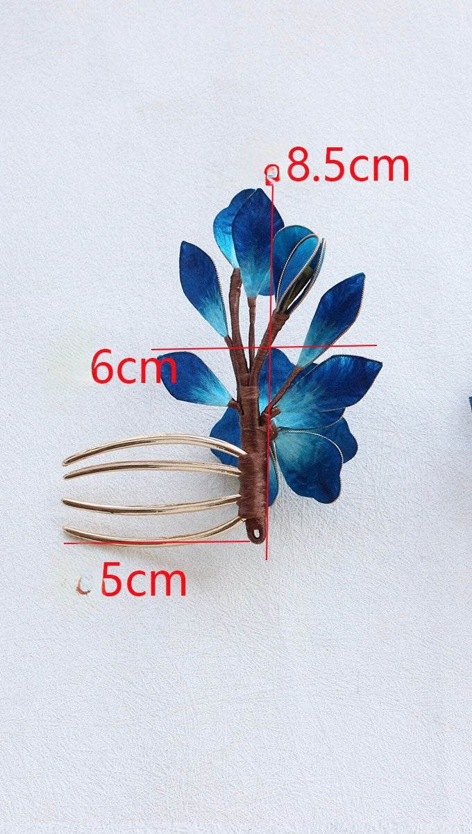 Handcrafted Pure Silk Flower Hair Comb | Japanese Traditional Craft Genuine Garnet Kimono Essential (Approx. 8.5x6cm)