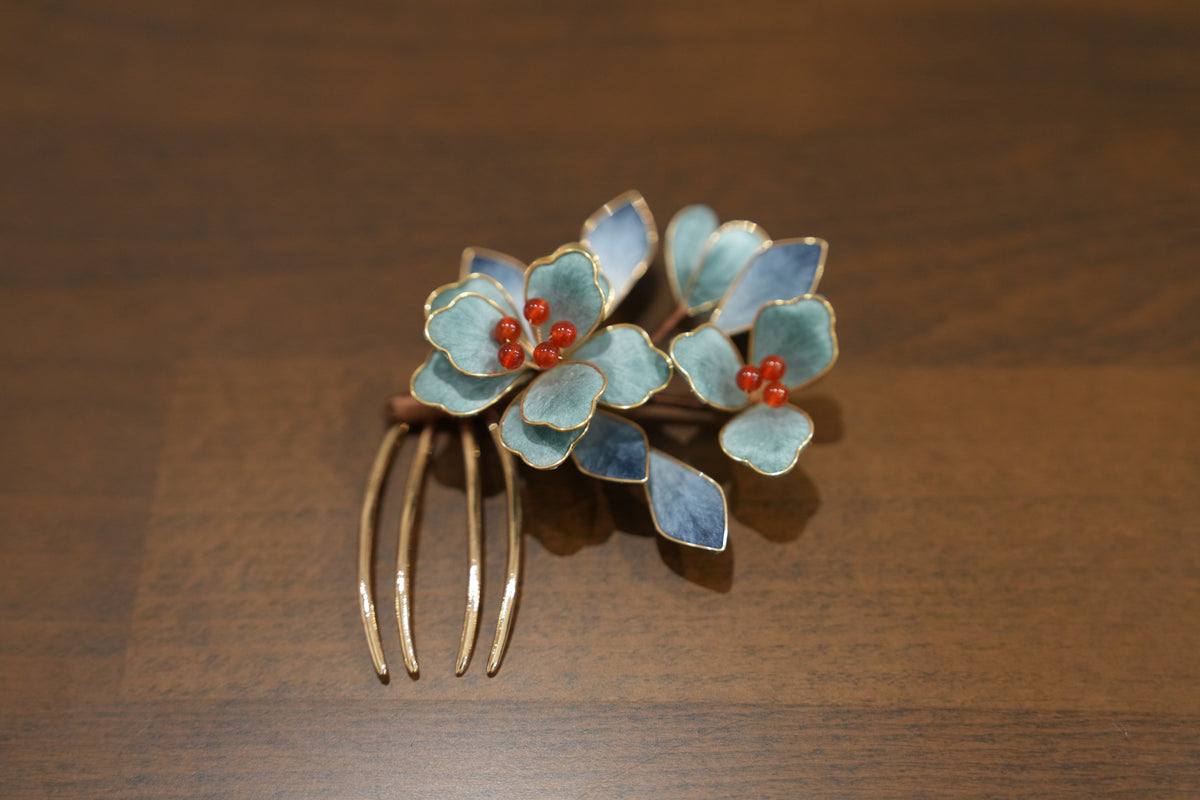 Handcrafted Pure Silk Flower Hair Comb | Japanese Traditional Craft Genuine Garnet Kimono Essential (Approx. 8.5x6cm)