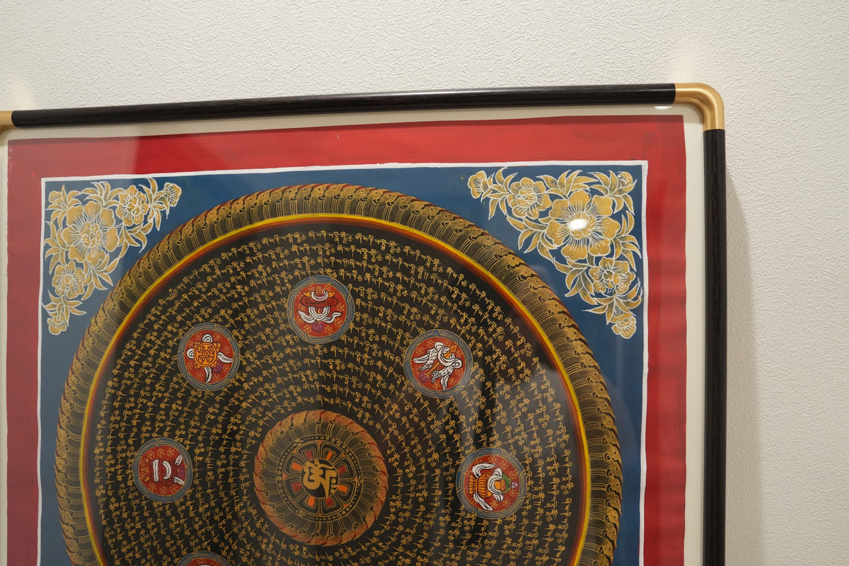 【ネパール直輸入・肉筆原画】マントラ 曼荼羅（マンダラ）タンカ – 宇宙の真理と八吉祥が導く浄化のアート（専用額縁プレゼント）
