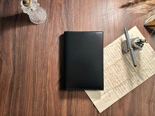 [Handcrafted Italian Leather] A5 Journal & Notebook Cover with Luxury Gift Box - Classic Black