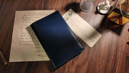 [Handcrafted Italian Leather] A5 Journal & Notebook Cover with Luxury Gift Box - Deep Sea Navy