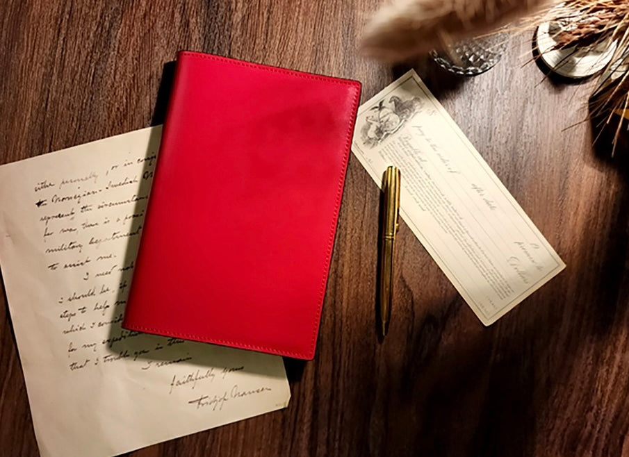 [Handcrafted Italian Leather] A5 Journal & Notebook Cover with Luxury Gift Box - Berry Red