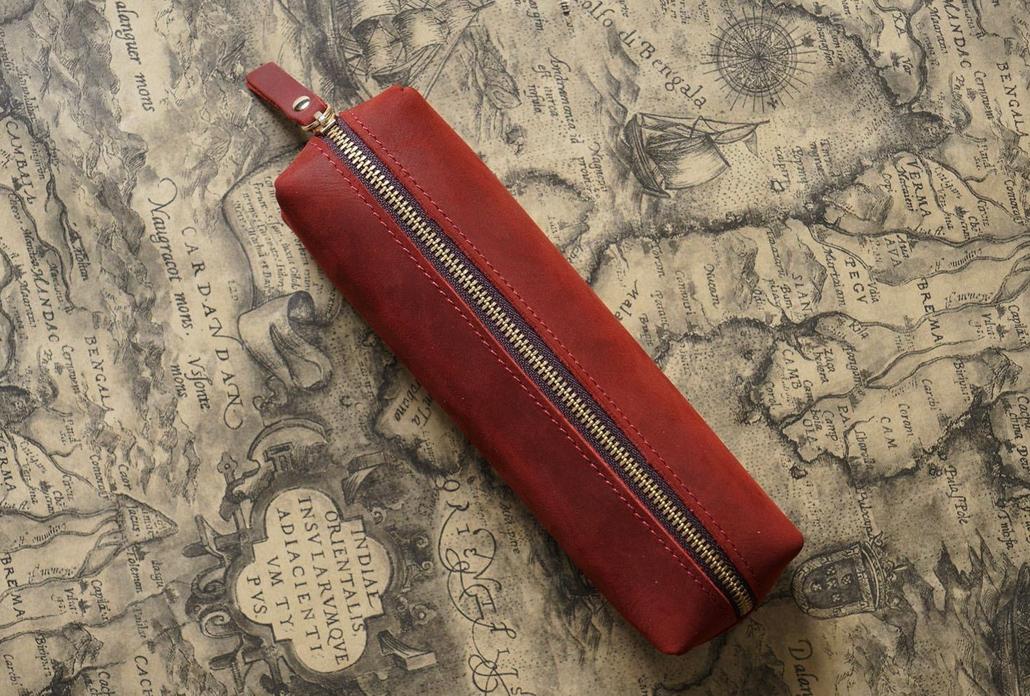 本革ペンケース クレイジーホースレザー ワインレッド | 牛革製筆箱