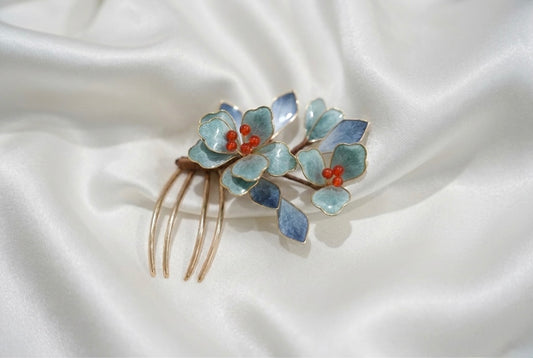 Handcrafted Pure Silk Flower Hair Comb | Japanese Traditional Craft Genuine Garnet Kimono Essential (Approx. 8.5x6cm)