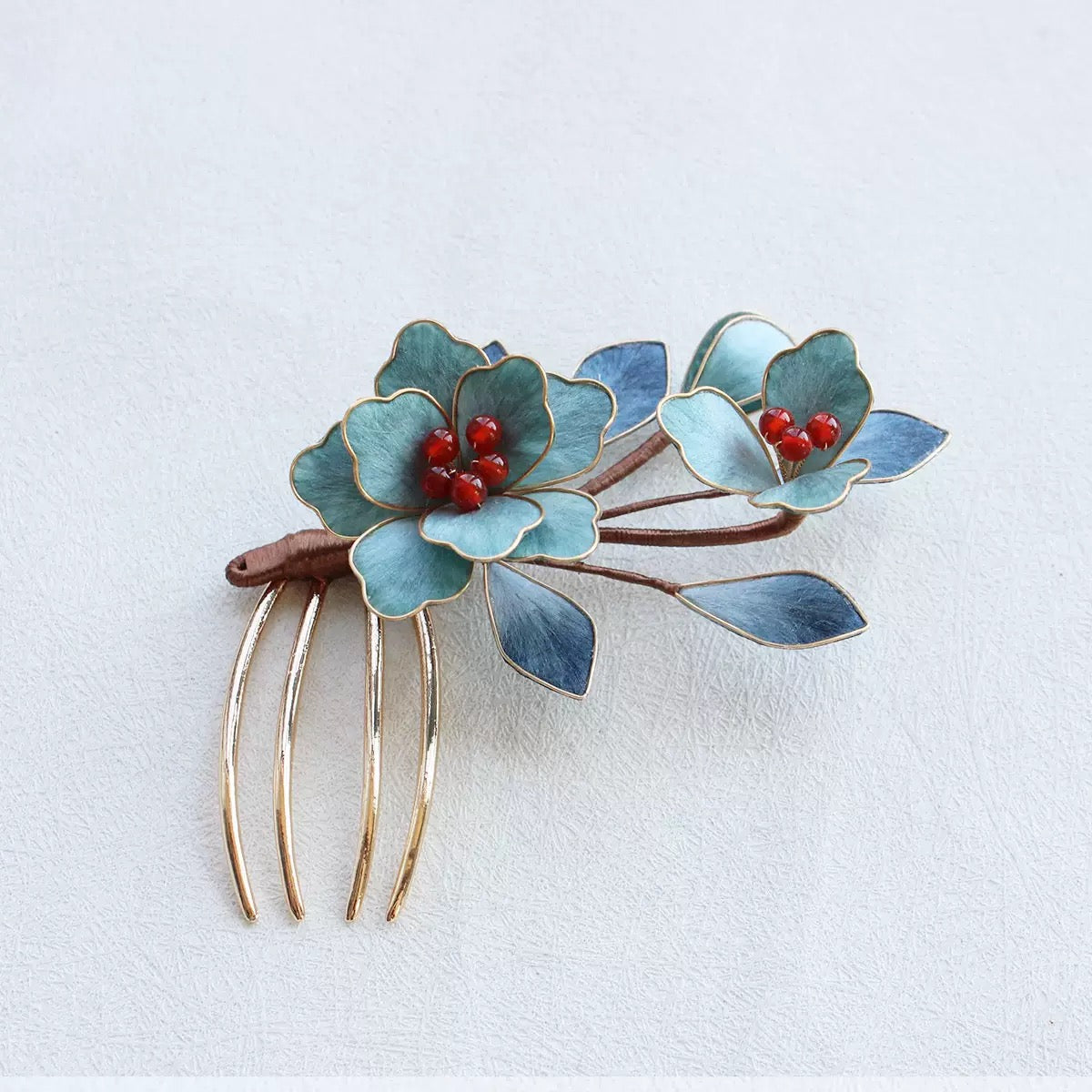 Handcrafted Pure Silk Flower Hair Comb | Japanese Traditional Craft Genuine Garnet Kimono Essential (Approx. 8.5x6cm)