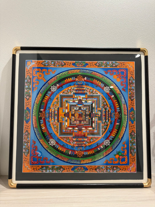 Hand-Painted Nepalese Palace Mandala Thangka | Framed Original Tibetan Buddhist Art (62×62 cm)