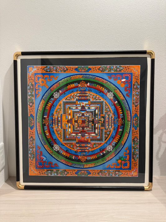 Hand-Painted Nepalese Palace Mandala Thangka | Framed Original Tibetan Buddhist Art (62×62 cm)