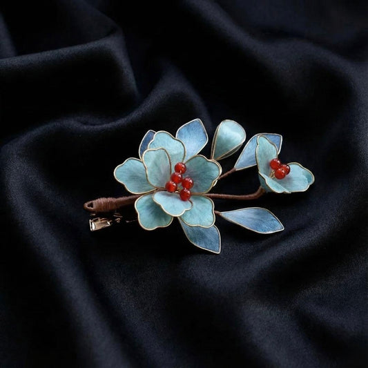 Natural Real Silk Emerald Green Floral Hair Clip - Tian-tsui Style Entwined Flowers, 9cm Hair Ornament for Coming-of-Age Ceremony/Summer Festivals