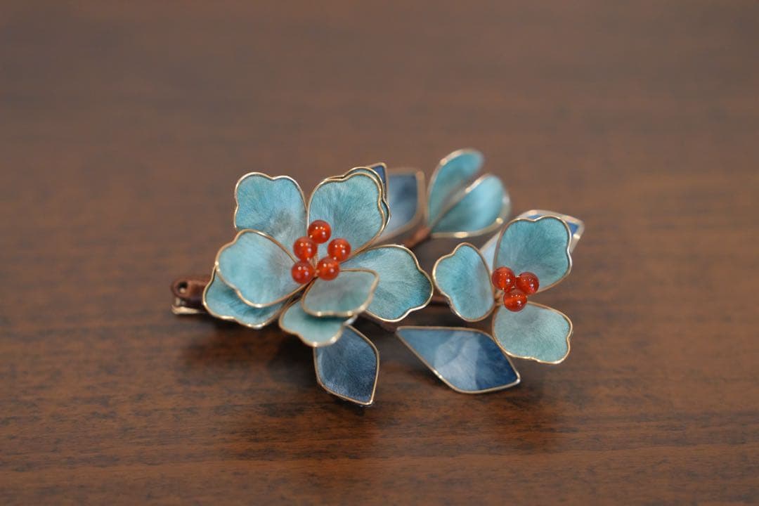 天然本絹 翡翠色の花 ヘアクリップ 点翠風 纏花 9cm 髪飾り成人式 夏祭