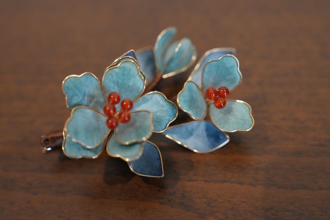 天然本絹 翡翠色の花 ヘアクリップ 点翠風 纏花 9cm 髪飾り成人式 夏祭